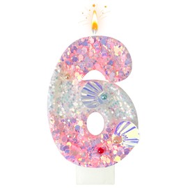 Zlongron Pink Number Candles, Handmade Shell Sequin Birthday Candles, Suitable for Birthdays, Anniversaries, commemorations, Theme Party Supplies, Decorations Number 6 Candle