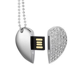 GARRULAX USB Flash Drive, 16GB/32GB/64GB/128GB USB 2.0 Heart Shaped Memory Stick with Date Memory, Pendrive Thumb Drives with Chain (Silver Heart,32GB)