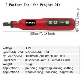 Mini Cordless Rotary Tool Kit, 5-Speed 3.7V Electric Tool with Type-C Charging, Multiple Accessories for Drilling, Etching, Carving, Sanding, Polishing, DIY Crafts, Home Repair, Jewelry Making (Red)