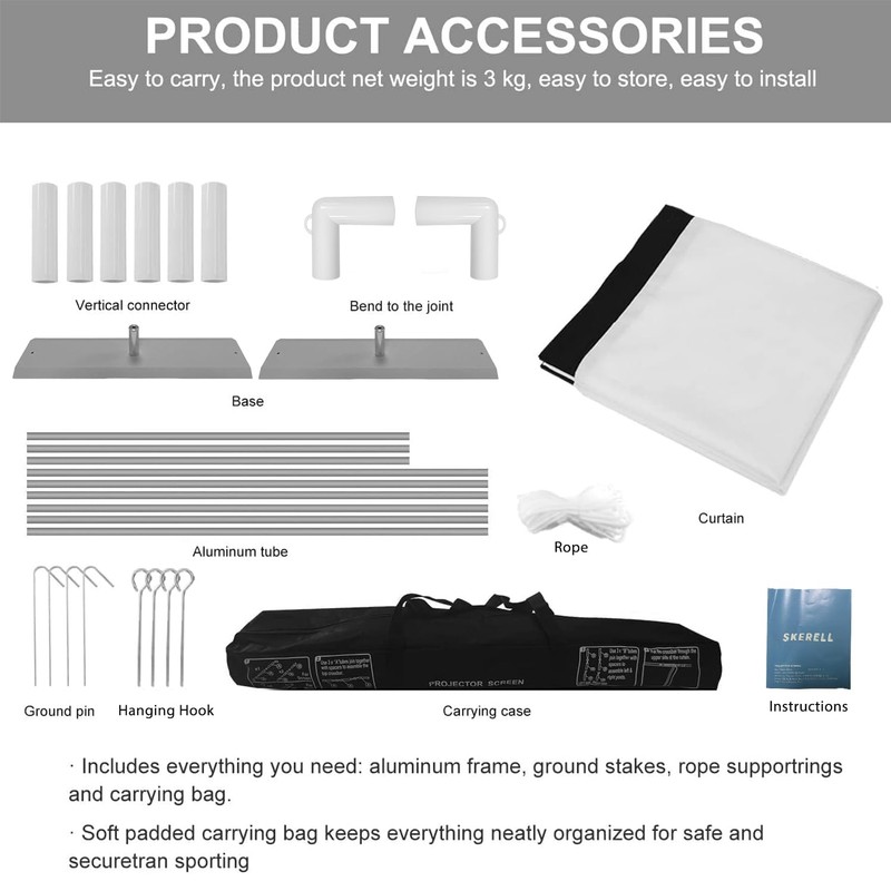 SKERELL Outdoor Projector Screen with Stand 100 Inch: Portable Projection