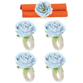 PATIKIL Handmade Rose Flower Napkin Rings, 4 Pack Handcraft Floral Napkin Holder for Wedding Birthday Banquet Table Decoration Christmas Thanksgiving, Light Blue