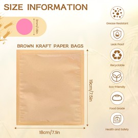 100 Pack Heat Sealable Bakery Bags with Clear Window 7.1 x 7.5 Inch,Kraft Paper Bread Bag for Homemade Sourdough Bread Sandwich,Packaging Baked Goods Storage Bag,Cookie Bag with Seal Paper Sticker