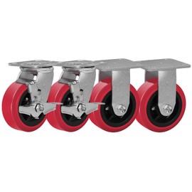 FOVERSWIVE 5"x 2" Industrial Casters-Heavy Duty Casters,Polyurethane on Polypropylene Casters of 4 - Loading Capacity up to 3200 LB, Use for U-Boat Cart,Platform Truck(2 Brake & 2 Rigid)