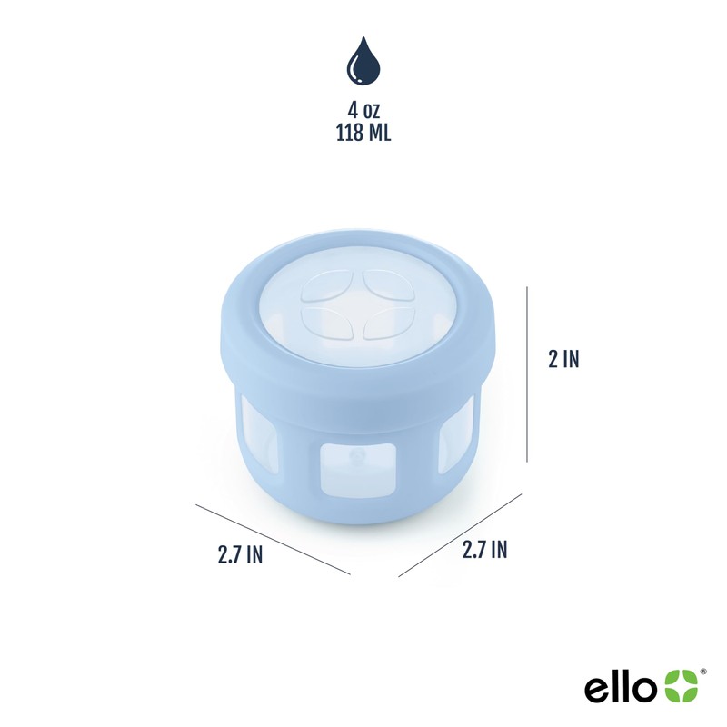 Ello Reusable Plastic Condiment Containers 4oz each with Screw-on Leak