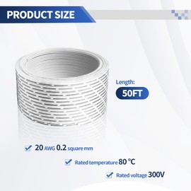 50 FT 20 AWG Universal Garage Door Wire, 2-Conductor Garage Door Sensor Wire, Garage-Doors Opener Wires for Control Station and Sensor, Low-Voltage Applications, Intercoms, Thermostat Controls