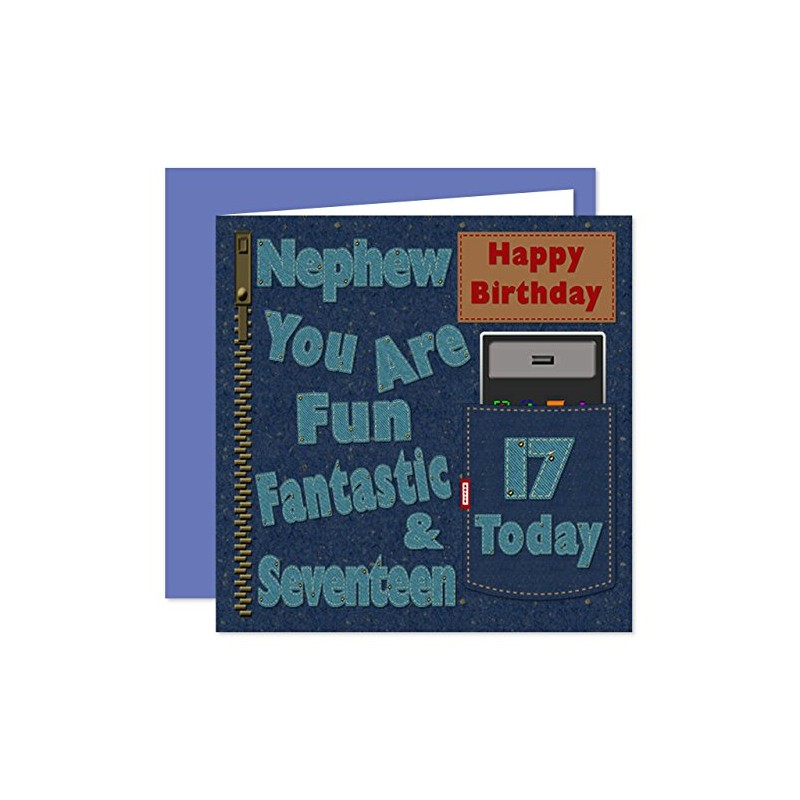Nephew 17th Happy Birthday Card - Dirty Denim Design -