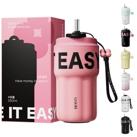 GOOM Tumbler, Water Bottle, Coffee Cup, 316 Stainless Steel, 19.6 fl oz (550 ml), Direct Drinking, Vacuum Insulated, Cold Insulated, Thermal, Lightweight, Stainless Steel Bottle with Strap, Stylish