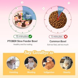 PTOBER Comedero Lento de Cerámica para Gatos: Diseño Colorido, Control de Alimentación y Plato Lindo para una Comida Sana