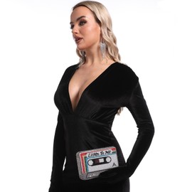 Boutique De FGG Retro Listen to Me Music Cassette Tape Crystal Clutch Bags Prom Rhinestone Evening Handbags Party Dinner Purses
