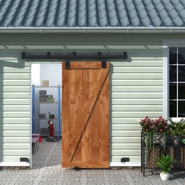 WEWORTH 6FT Black Box Rail Exterior Sliding Barn Door Hardware Track Kit, Heavy Duty Barn Door Track Set, Wall Mount Outdoor Weatherproof Single Barn Door Hardware with 5 Track Brackets(No Doors）