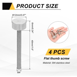 sourcing map 4 PCS M4 x 40mm Flat Knurled Head Thumb Screws,304 Stainless Steel Fully Threaded Thumbscrew Bolts Fasteners for Home Appliances Lighting Electronic Equipment and Industry