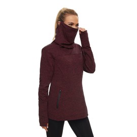 Soneven Womens Fleece Running Pullover with Cowl Neck Thumb Holes and Removable Neck Gaiter Red Large