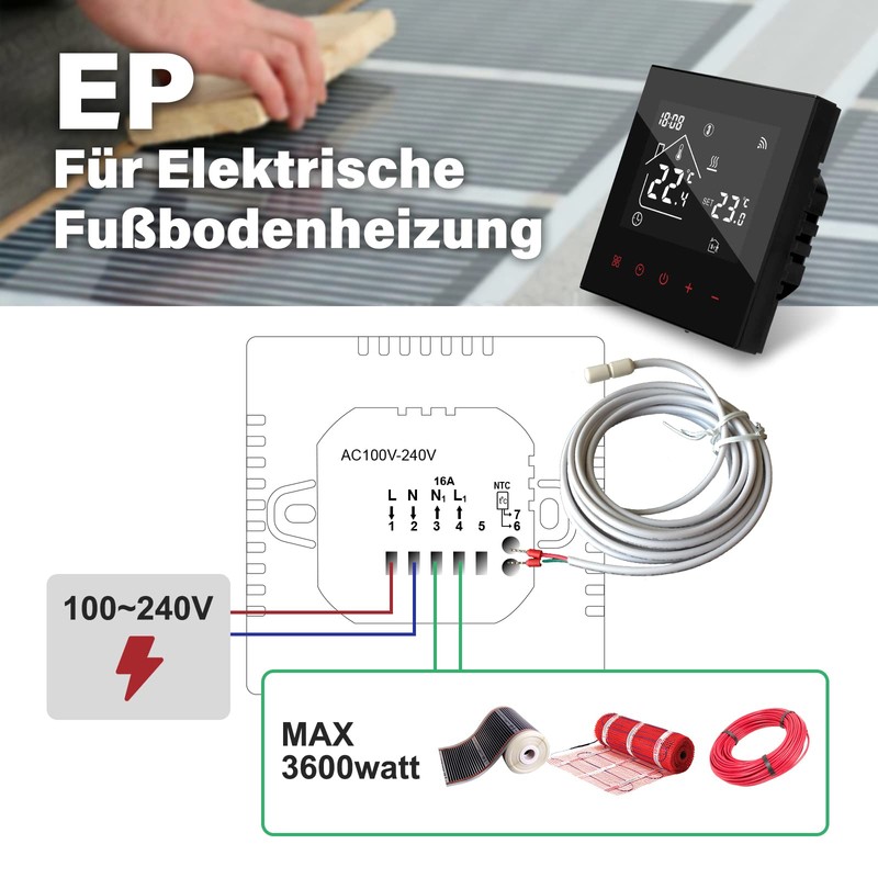 Beok Thermostat Heating Smart for Electric Underfloor Heating Programmable WiFi
