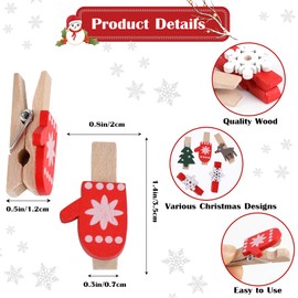 FOIMAS 60pcs Christmas Wood Clips Craft Clothspins Christmas Tree Snowflake Elk Gloves Clothespins DIY Photo Pegs Hanging Clips for Christmas Craft Home Decoration Supply