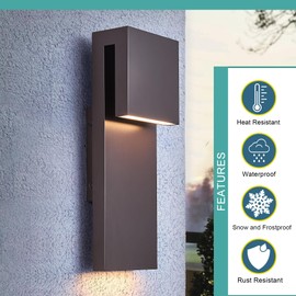 Tarentlight Modern Outdoor Indoor Integrated LED Wall Sconce, 2-Light Total 17W,Bronze Finish,1600 Lumens,3000 Kelvin,90 CRI, Dimmable,Input 120-277V,Weatherproof for Global Front Porch Decor Use.