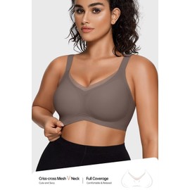 Vertvie Wireless Bras for Women Comfortable Supportive Mesh Crossover Bras Seamless Full Coverage No Underwire Everyday Bras (Grey,Large)