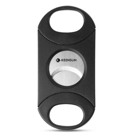 KEENSUN - Cigar Cutter, Stainless Steel Guillotine Double Blades, ABS Plastic Handle Portable Cigar Clippers Tool with Gift Box (Black)
