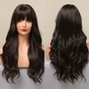 EMMOR Dark Brown Wigs for Women Long Curly Wigs With