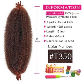 Afro Twist Hair 16 Inch 3 Packs, Springy Afro Twist Hair Pre Fluffed Spring Twist Hair Pre Separated Wrapping Hair for Soft Locs Hair Extensions (16 Inch (Pack of 3), T350#)