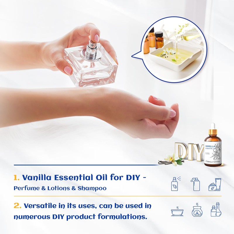 HIQILI 1 Fl Oz Vanilla Essential Oil, 100% Pure Natural