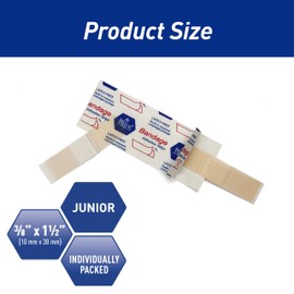 MED PRIDE Junior Strip Bandages Small Bandages for Fingers, Hypoallergenic Latex-Free Non-Stick Pad [100 Pack] 3/8in X 1.5in