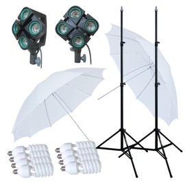 LINCO Lincostore Studio Lighting Huge Area Photo Umbrella Translucent White- Parabolic 75" / 10ribs / Diameter 60" with 2 of 4-Socket Light Head and Light Stand Photography Ligh Kit