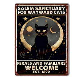 Tin Metal Sign Salem Sanctuary For Wayward Cats Ferals And Familiars Metal Signs Wall Decoration for Family The Bar Restaurant Cafe Bathroom Garage Office 12x16inch