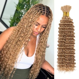 Blonde Braiding Hair 100g 24 Inch Deep Water Wave 2 Bundle Bulk Hair for Braiding Highlight Honey Blonde Curly Extensions for Boho Braids Wet and Wavy Color 27