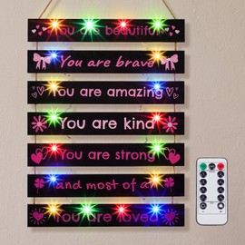 FIOBEE Girls Room Décor for Teen Girls Boys with LED Light Wall Decor for Bedroom Motivational Inspirational Wall Art Room Decoration for Kids Studyroom, 8 Kinds of Lights, Black
