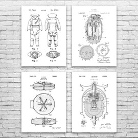 Bomb Squad Patent Posters Set of 4 (5x7), EOD Technician Gift, Law Enforcement Art, Soldier Gift, Blast Suit Blueprint Black & White