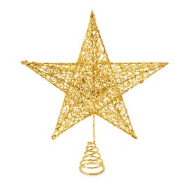 Soqool Christmas Tree Topper 10'' Gold - Glittered Gold Star Hallow Tree Topper for Mas Tree Decorations/Holiday Party Home Indoor/Bar Shop Office