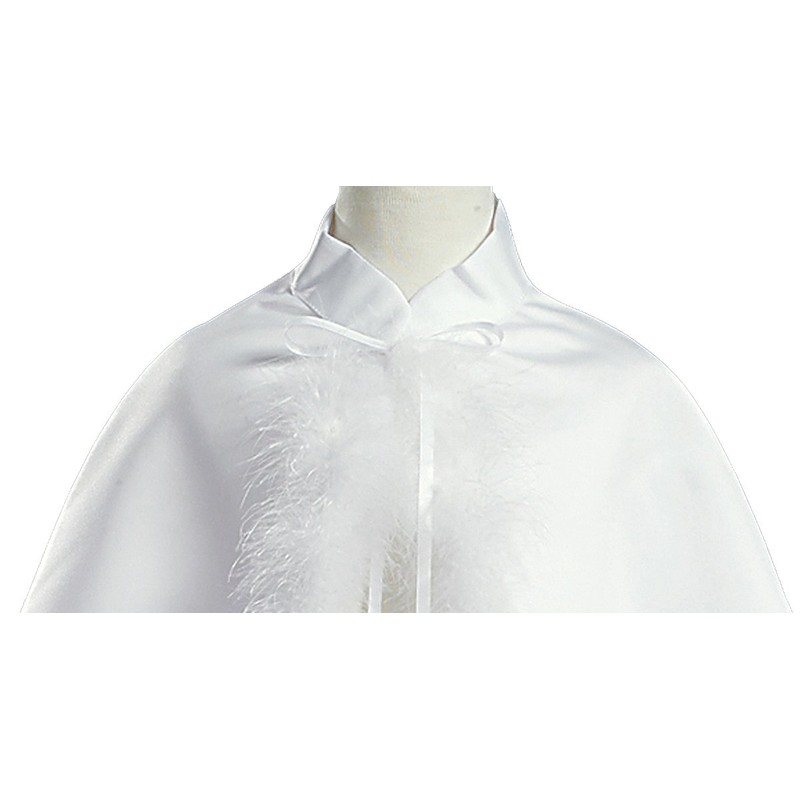 Girl's White Satin Communion Cape with Marabou (Feather) Trims -