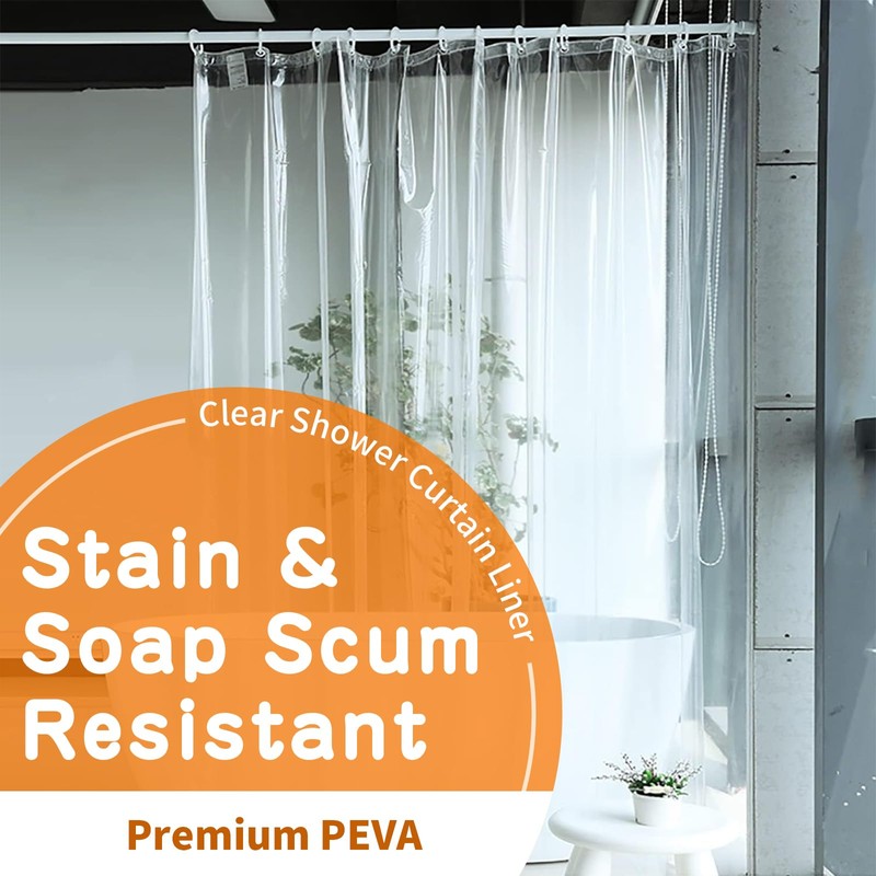 Gellmall Shower Curtains EVA Mould Resistant Waterproof Transparent Bathroom Curtains