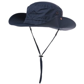 Oversize XL XXL Large Wide Brim Waterproof UPF 50+ Bucket Sun Summer Travel Fishing Hiking Fisherman Hat Detachable Chin, 000702_navy, Medium-Large