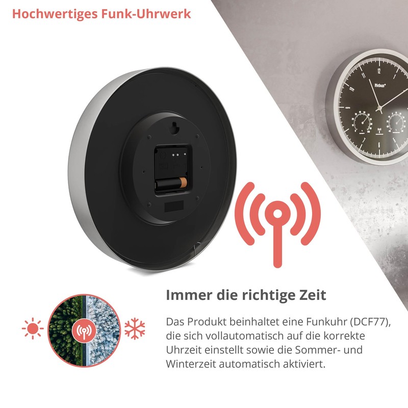 Mebus Wall Clock, Aluminium, Silver/Black, 25 cm