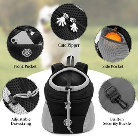 LUKDUNG Pet Dog Backpack Cat Backpack Pet Backpack Portable Dog Carrier Travel for Small Medium Dogs Cats Breathable Hands-Free Bag for Hiking Cycling Outdoor (Black, S)