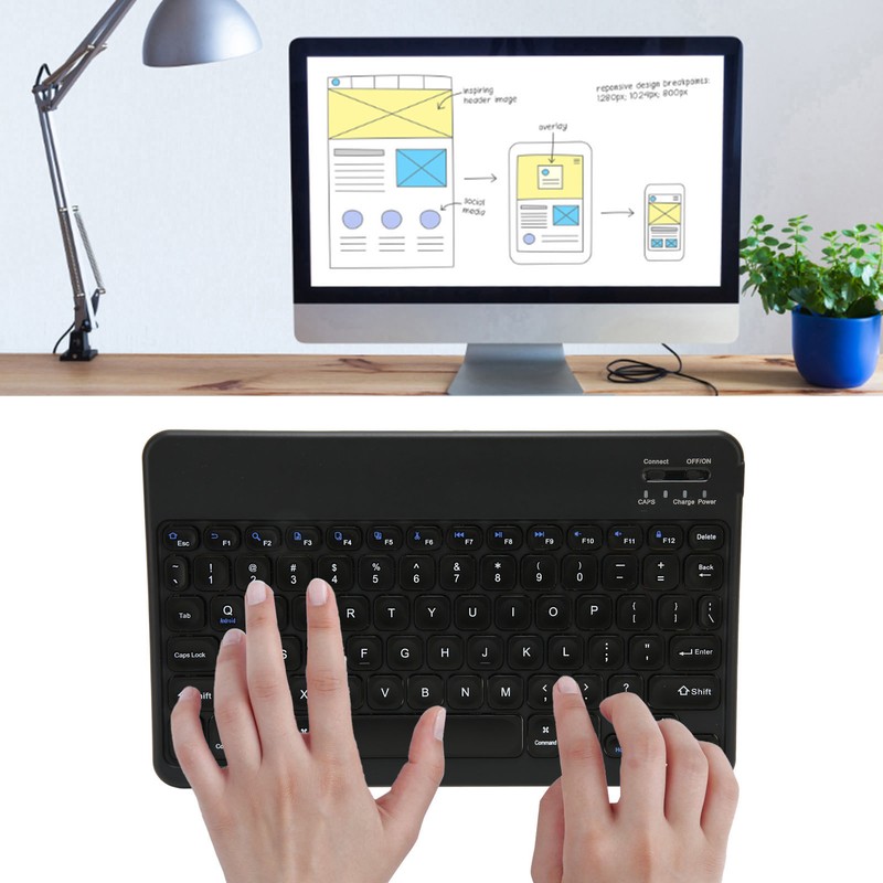 10in Wireless Bluetooth Keyboard Ultra Thin Stable Connection Quiet Waterproof