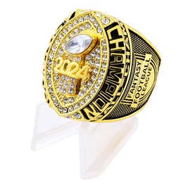 2024 Fantasy Football Championship Trophy Ring Award Prize Sports Winner FFL Champion Ring (Clear Stones, Size 11)