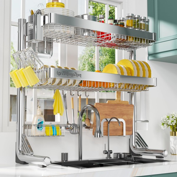ZDRongZhen Over The Sink Dish Drying Rack,3 Tier Full 304
