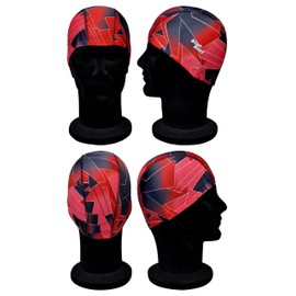 Blue Reef Elasticated Unisex Nylon Lycra Stretchy Swim Hat Bathing Cap Abstract St Tropez Print Deluxe Pull On One Size Fits All Suitable For All Ages 3+ Years (Red Print)