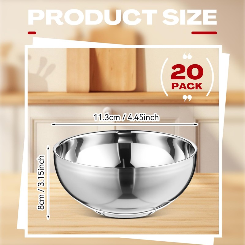 Maxdot 20 Pack 304 Stainless Steel Bowls for Kids 13oz