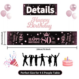Table Runner 80th Birthday Woman Black Pink Happy 80th Birthday Table Runner for 80th Birthday Women Your Birthday Celebration Party Dinner Table Linen Cloth Tablecloth Decoration Home Kitchen 180 x