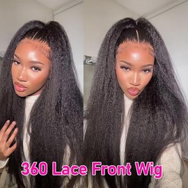Bling Hair 360 Glueless Full Lace Front Wigs Human Hair Kinky Straight Pre Plucked Transparent 13x6 Lace Frontal Wigs for Black Women with Baby Hair 360 Hd Full Lace Human Hair Wigs 180% Density Natural Black:_360 Glueless Wig_14"