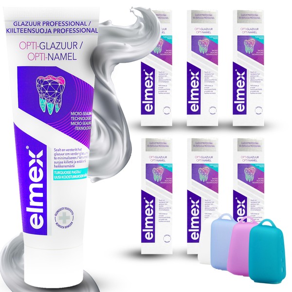 Elmex Opti-Schmelz Professional Toothpaste 75 ml, Set of 6 (6 x 75 ml) and Celexqua Toothbrush Cap