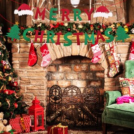 cobee MERRY CHRISTMAS Bunting Garland, Glittering Merry Christmas Banner, Red & Green Christmas Banner Bunting Bunting Letters Banner for Party Hanging Ornaments Fireplace Decoration