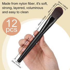 Teenyyou 12 Pcs Flat Foundation Brushes with Soft Nylon Bristles and Wooden Handle, Makeup Brushes for Liquid Make Up, Foundation Face Brush for Blending Liquid Cream Powder Cosmetics, Black
