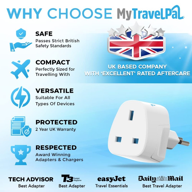 UK To Switzerland Plug Adapter | MyTravelPal® Switzerland Travel Adaptor