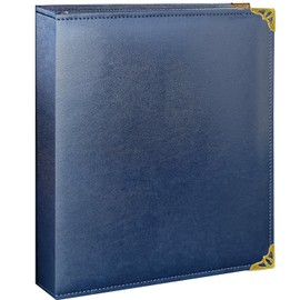 Beautyus Vintage Leather 3 Ring Binder, 1 Inch D Ring, Holds 8.5" x 11" Paper Letter Size, Brass Corner Protectors, Faux Leather Cover, Professional Office & School Binder (1 Pack, Blue, 1 Inch)