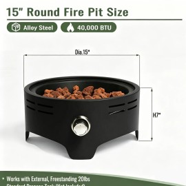 Enjoy 15'' Round Propane Gas Modern Stainless Steel Portable Camping Fire Pit with 40000 BTU for Party UseShape: Round