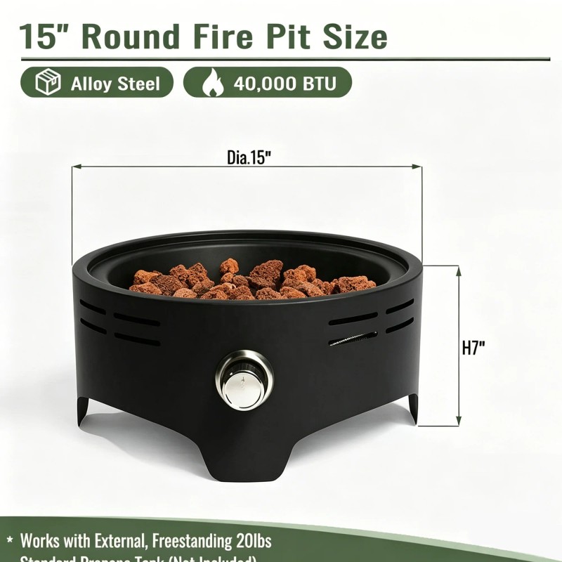 Enjoy 15'' Round Propane Gas Modern Stainless Steel Portable Camping